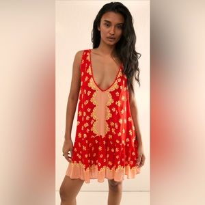 Free People small Trapeze Slip mini dress, floral, golden orange sunset colors